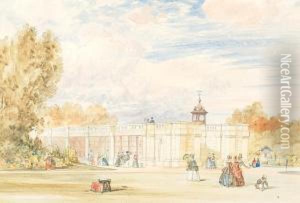'the Zoological Society's Gardens, Regent's Park, The Carnivora Terrace' Oil Painting - Frederick William Hulme