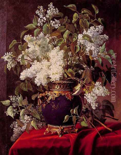 White Lilacs Oil Painting - Jean Capeinick