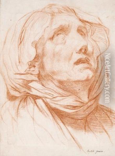 A Portrait Study Of An Old Woman Oil Painting - Jean Baptiste Greuze