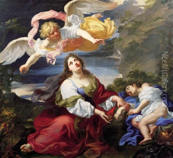 The Angel Appearing To Hagar And Ishmael In The Desert Oil Painting - Giuseppe Ghezzi