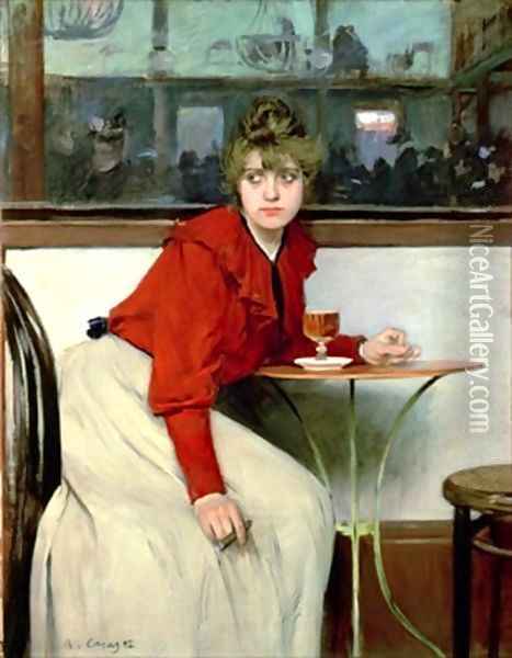 Chica in a Bar Oil Painting - Ramon Casas Y Carbo