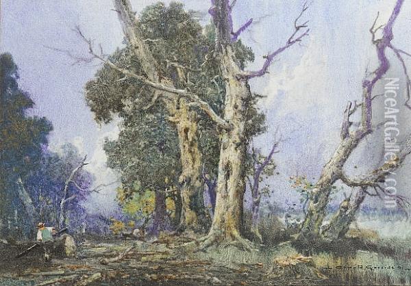 Timber Felling Oil Painting - Oswald Garside