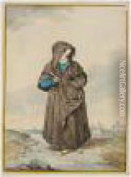 A Maltese Woman Wearing A Faldetta Oil Painting - Charles Frederick Von Brocktorff