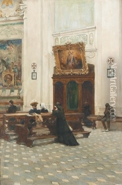Kircheninterieur Mit Betenden Oil Painting - Gabriel Emile Nicolet