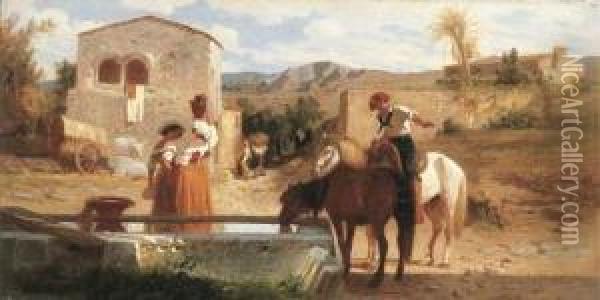 A Drinking Fountain In The Campagna Oil Painting - George Hemming Mason