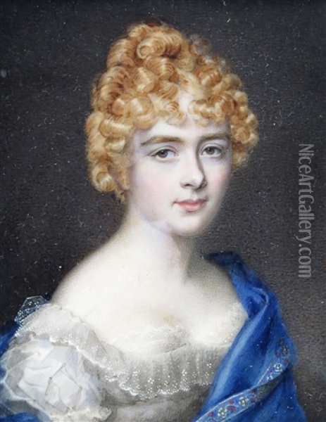 Portrait Miniature Of A Lady With Gold Curls Oil Painting - Charles Jagger