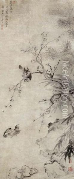 Bird And Plum Blossoms Oil Painting - Yun Shouping