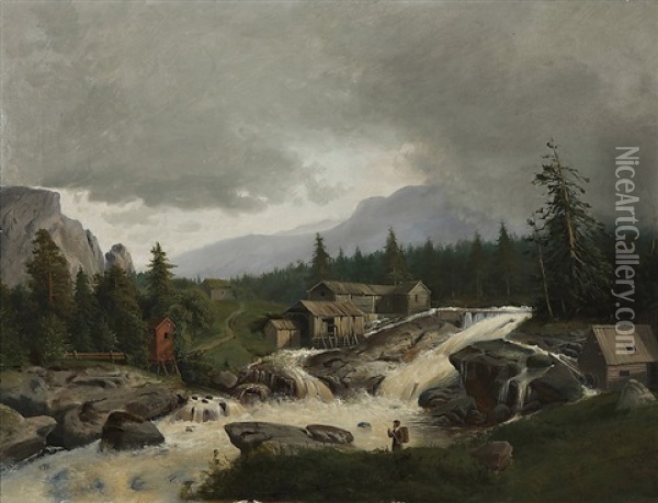 View Of Rapids Oil Painting - Johan Fridolf Weurlander