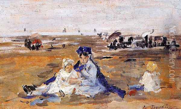 A Nanny on the Beach Oil Painting - Eugene Boudin