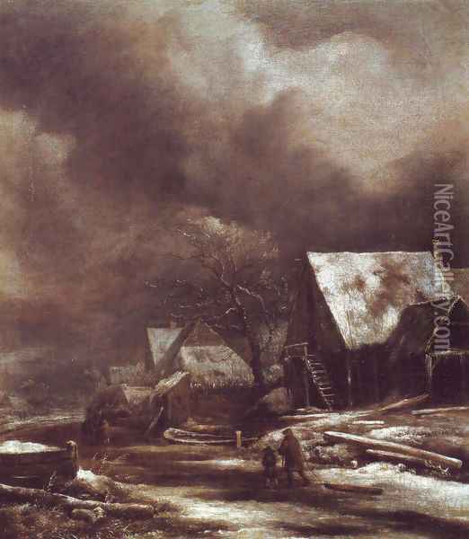 Village in winter Oil Painting - Jacob Van Ruisdael
