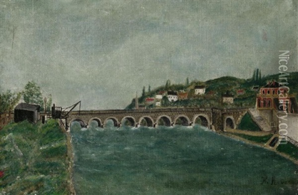 Vue De Pont De Sevres Et De Saint-cloud Oil Painting - Henri Rousseau