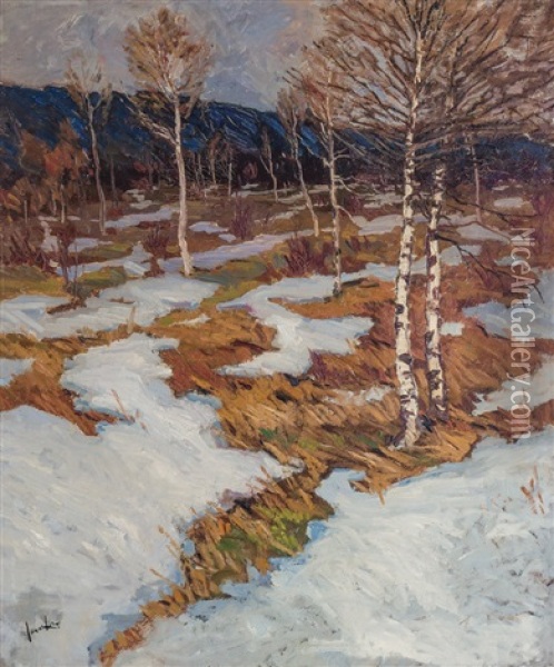 March Snow Oil Painting - Jonas Lie