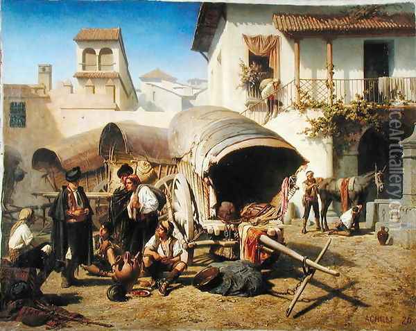 Posada San Rafael, Cordoba, c.1861 Oil Painting - Achille Zo