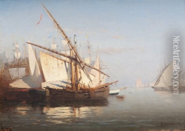 Voiliers Dans Le Port De Marseille Oil Painting - Pierre-Gustave Girardon