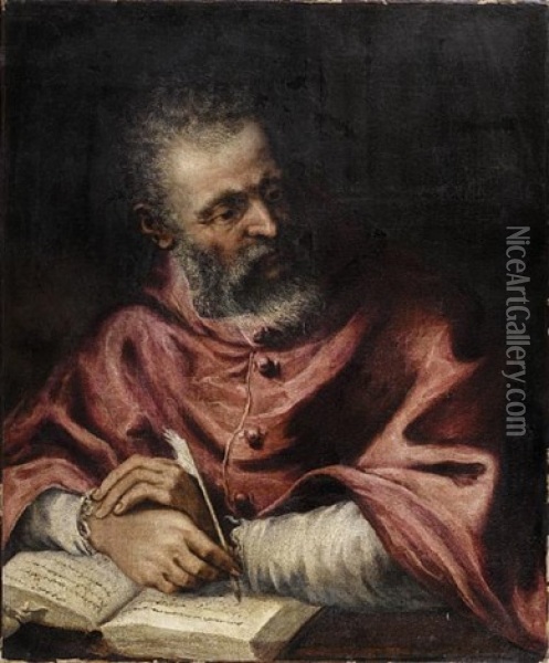 Portrait Of A Cardinal Seated Studying The Scriptures Oil Painting - Leandro da Ponte Bassano