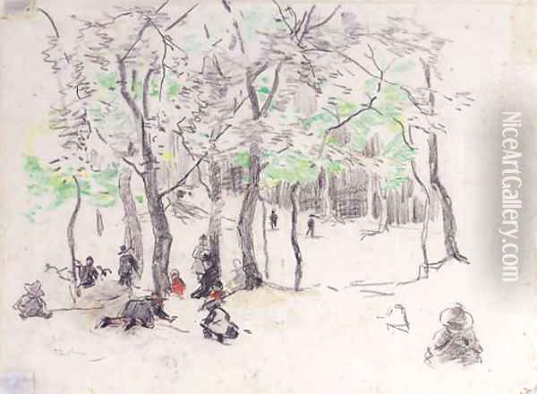 Children playing in a wooded park Oil Painting - Willem Bastiaan Tholen