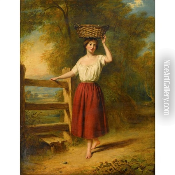 Girl At Stile Oil Painting - William Frederick Witherington