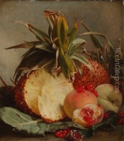 Still Life With Pineapples And Peaches Oil Painting - Theude Groenland