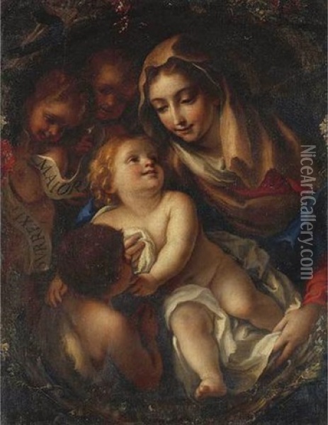 The Madonna And Child With The Infant Saint John The Baptist And Two Putti Oil Painting - Federico Bianchi