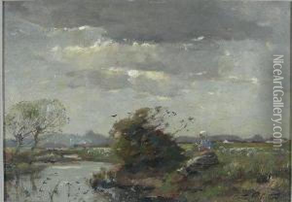 On The River Bank Oil Painting - Struan Robertson