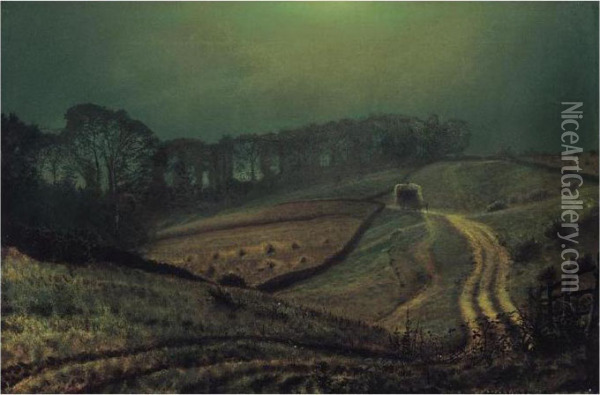 Under The Harvest Moon Oil Painting - John Atkinson Grimshaw