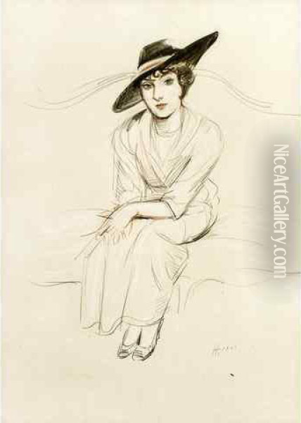 Portrait De Mme Mabel Lindon Eyre, Vers 1924 Oil Painting - Paul Cesar Helleu
