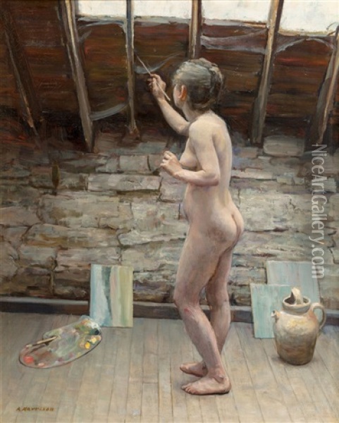Model Painting Oil Painting - Alexander Harrison