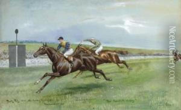 Pretty Polly Wins The Jockey Club Cup, Newmarket Oil Painting - John Beer