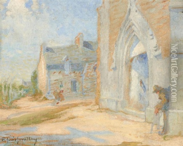 L'eglise Notre-dame De Genets Et Vue De La Baie Du Mont Saint-michel (2 Works) Oil Painting - Alexandre Claude Louis Lavalley