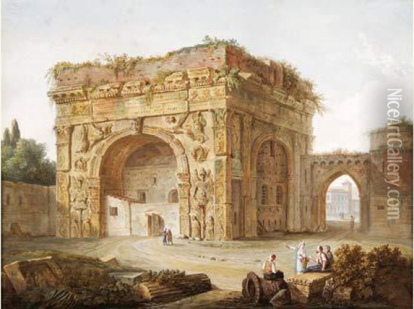 L'arc De Trajan A Tripoli Oil Painting - Rene-Louis-Maurice Beguyer De Chancourtois