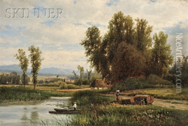 Fishing In A Marsh Oil Painting - Joseph Antonio Hekking