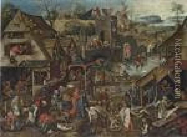 The Flemish Proverbs Oil Painting - Pieter The Younger Brueghel