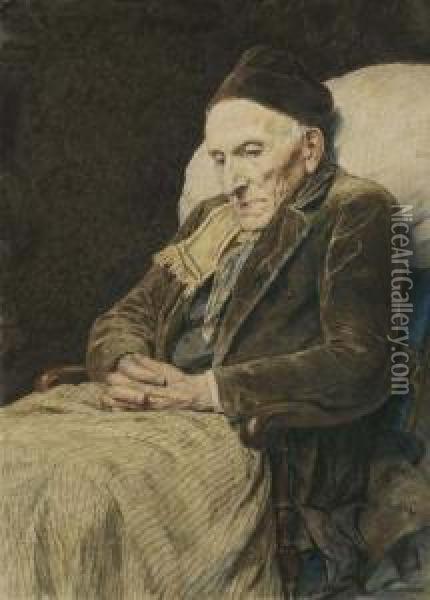 Grandfather In Armchair. Oil Painting - Albert Anker