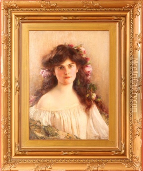 Portrait Of Young Girl Oil Painting - Albert Lynch