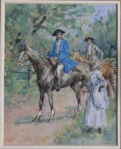 Riderstalking To Young Lady Oil Painting - Frederick Daniel Hardy