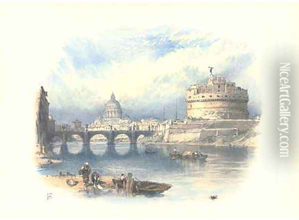 The tower of St Angelo with St Peter's beyond, Rome, Italy Oil Painting - Myles Birket Foster