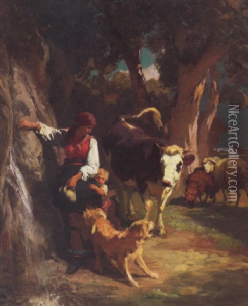 Anni Bei Der Quelle Oil Painting - Johann Rudolf Koller