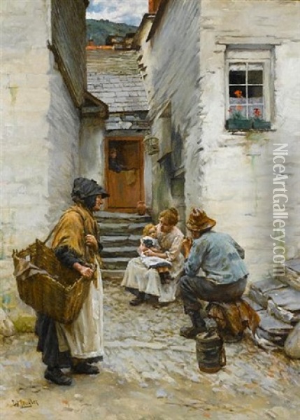 Cornish Fisherfolk Oil Painting - Walter Langley