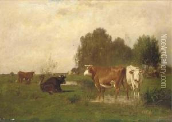 Cattle Resting In A Landscape Oil Painting - Ogden Wood