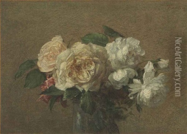 Roses Blanches Et Jaunes Oil Painting - Henri Fantin-Latour