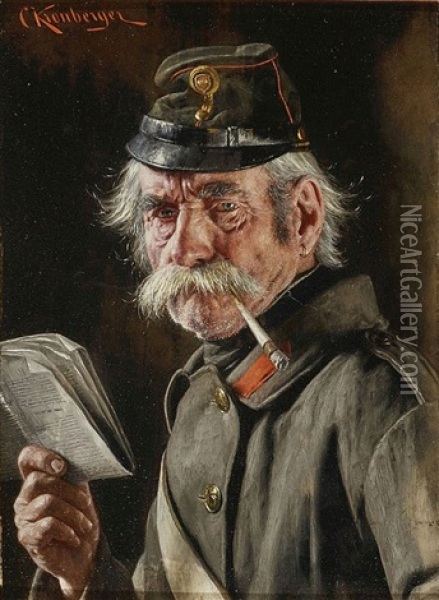 Veteran Mit Zigarre Und Zeitung Oil Painting - Carl Kronberger