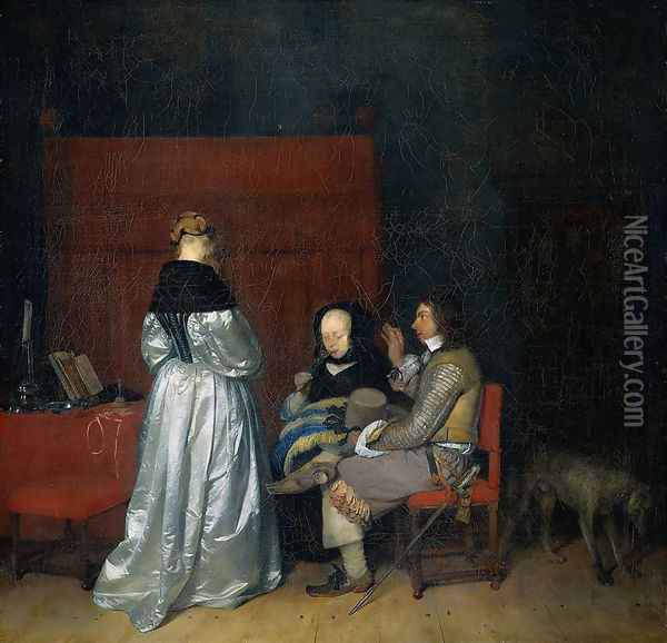 Gallant Conversation; known as The Paternal Admonition' Oil Painting - Gerard Ter Borch