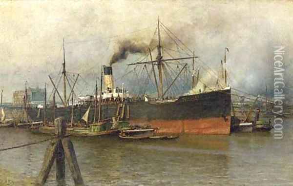 The 'Goldberg' at the Rotterdam docks Oil Painting - Piet Schipperus