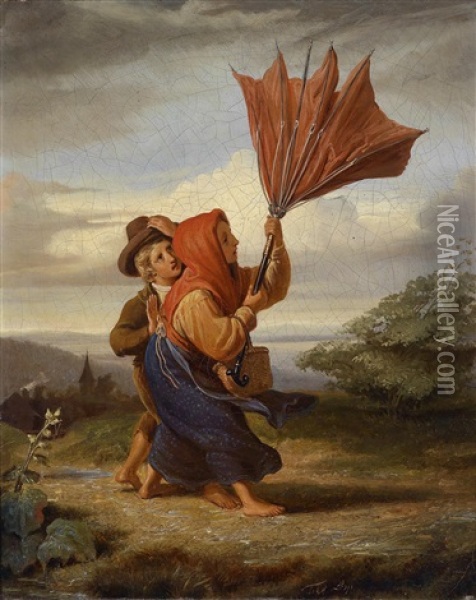 Zwei Kinder Bei Aufziehendem Gewitter Oil Painting - Leopold Till