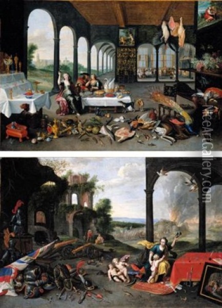 An Allegory Of Taste (+ An Allegory Of Touch; Pair) Oil Painting - Jan van Kessel the Elder