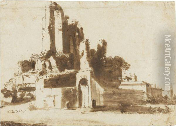 The Ruins Of The Nymphaeum In Rome Oil Painting - Bartholomeus Breenbergh