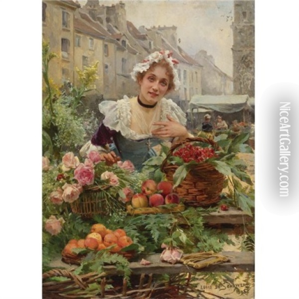 The Flower Seller Oil Painting - Louis Marie de Schryver