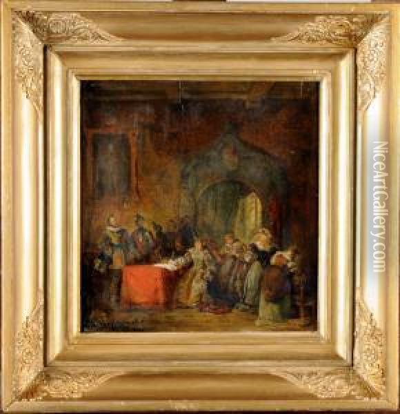 La Signature Oil Painting - Ignatius Josephus van Regemorter
