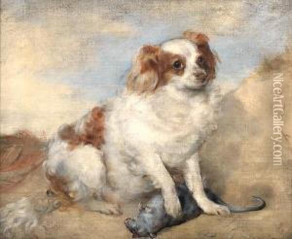 A Spaniel With A Rat Oil Painting - George Frederick Watts
