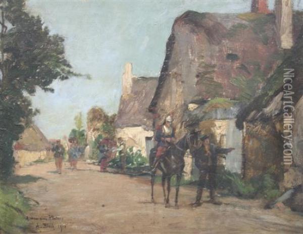 Soldiers In A Village Street Oil Painting - Alexandre Bloch